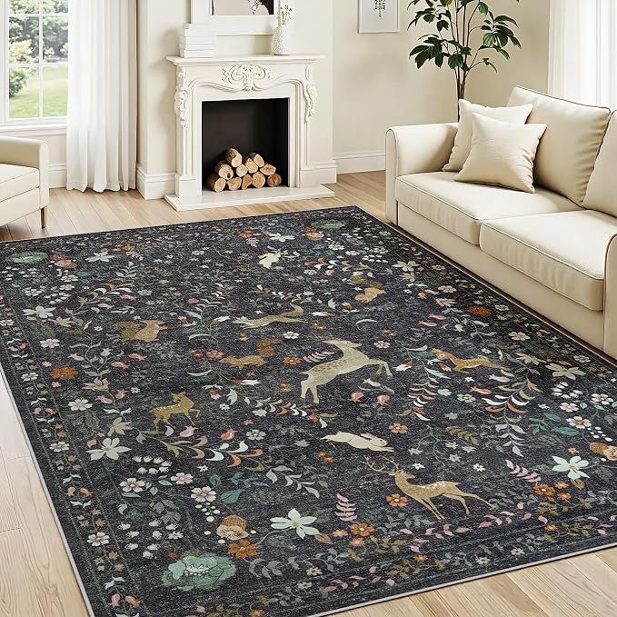 5x7 Area Rugs Washable Rug: Boho Living Room Rug Soft Non-Slip Low Pile Carpet - Image 2
