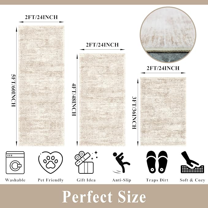 Kitchen Rug Sets 3 Piece Washable – Non Slip Modern Boho Small Kitchen Rugs and - Image 2