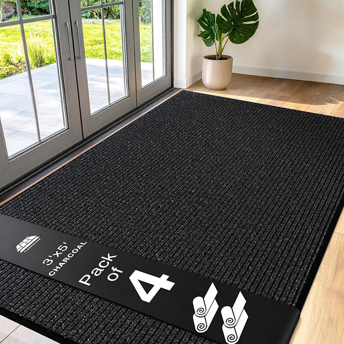 4 Pack Charcoal Commercial Door Mat 3'x5' Heavy Duty Industrial Floor Mat by Unknown
