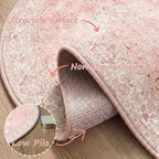 Latte&Fog Vintage 4ft Pink Round Area Rug, Floral Cute Low Pile Non Slip Indoor - Image 6