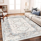CHAMPLANT Washable Area Rug 8x10 Retro Flowers Boho Design Non-Shedding Easy by CHAMPLANT
