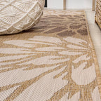 JONATHAN Y Floral Textured Weave Indoor Outdoor Round Area Rug 5 Ft Brown/Cream - Image 4
