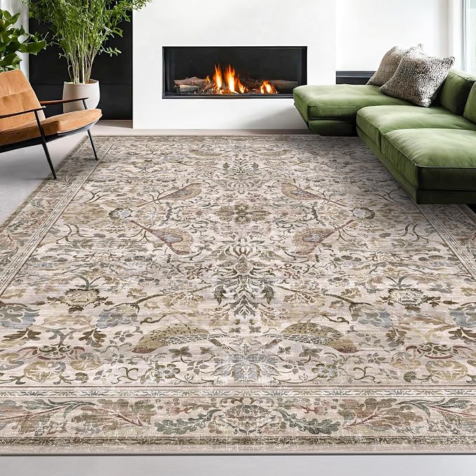 Floral 9x12 Large Area Rug for Living Room by HazoHaus