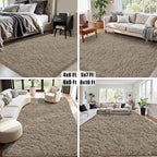 5x7 Area Rug for Living Room:Ultra Soft Fluffy Shag Grey Camel Rugs, Large - Image 7