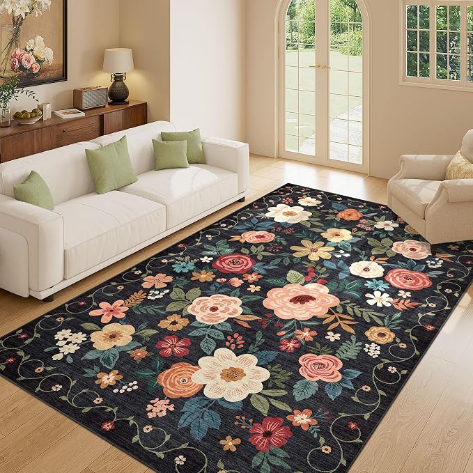 DUKINO 5x8 Area Rug for Living Room, Washable Lightweight Non Slip Floral - Image 3