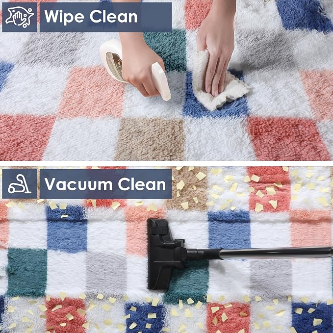 KICMOR 8x10 Area Rugs for Living Room, Large Fluffy Soft Colorful Checkered - Image 6
