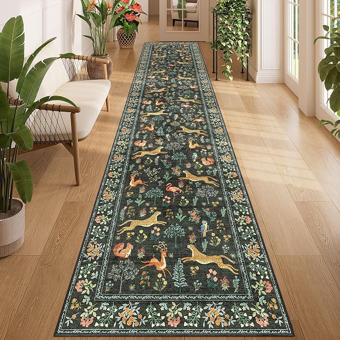 DUKINO 2.6x12 Hallway Runner Rug, Vintage Washable Loog Kitchen Rug by DUKINO