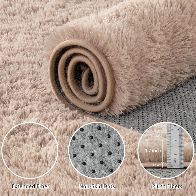 4x6 Area Rug for Living Room:Ultra Soft Fluffy Shag Beige Rugs, Large Fuzzy - Image 5