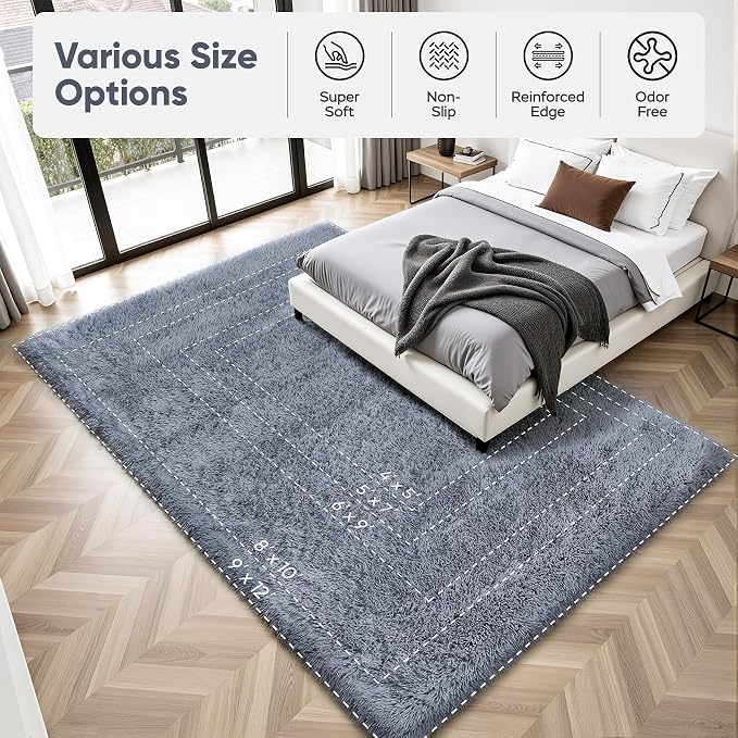 Area Rug for Living Room Bedroom: 6x9 Grey Soft Fluffy Shag Upgrade Non-Slip - Image 9