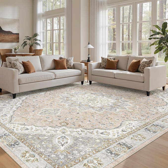 befbee 9x12 Area Rug, Ultra-Thin Washable Rugs by Befbee