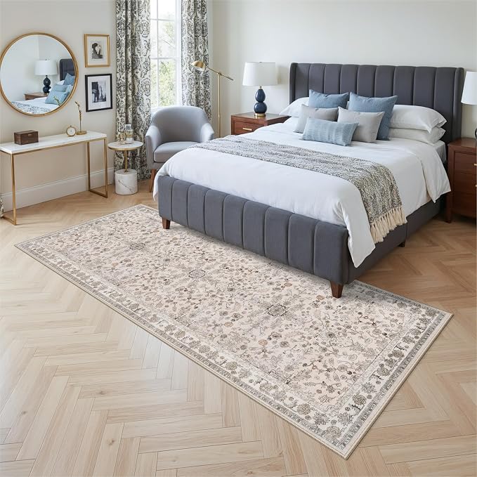 3x8 Hallway Runner Rug Washable Non-Slip – Boho Floral Soft Wide Carpet Runner - Image 4