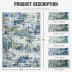 Area Rug 5x7 Living Room Rug Washable: No-Slip Abstract Soft Thin Large Blue - Image 2