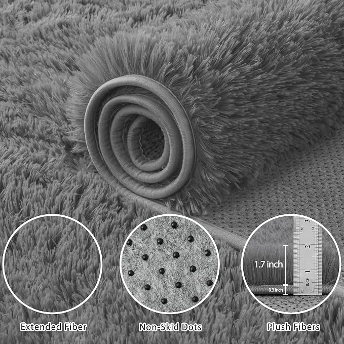 4x6 Area Rug for Living Room:Ultra Soft Fluffy Shag Dark Grey Rugs, Large Fuzzy - Image 5