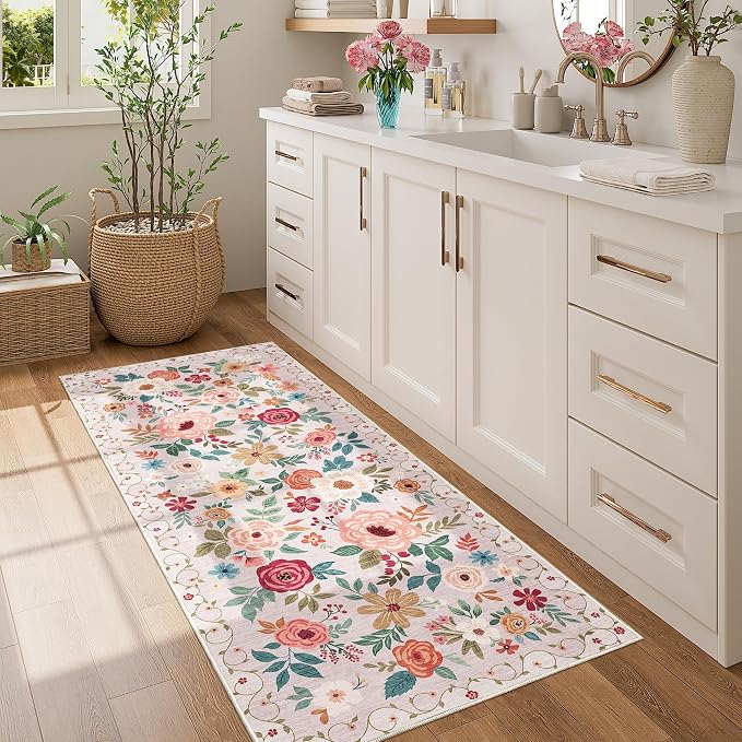 DUKINO 2x5 Runner Rug for Hallway, Washable Kitchen Floral Runner Rug - Image 3