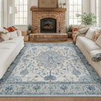 RELEANY Area Rugs Square 8ft Washable Non-Slip, Floral Vintage Distress by RELEANY