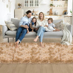 3x10 ft Plush Tie Dyed Light Brown Rug Soft Bedroom Runner Fluffy Cream and - Image 4