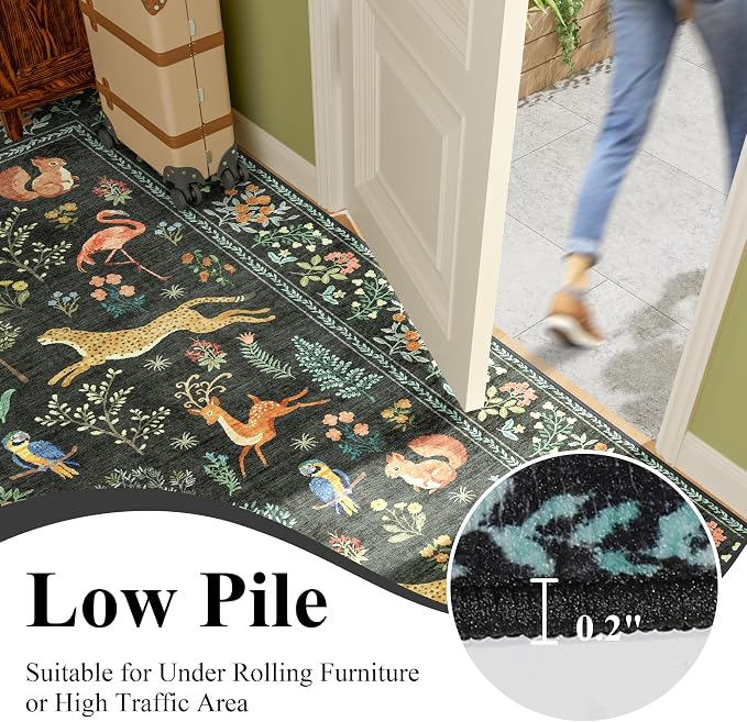 DUKINO 3x8 Washable Runner Rug, Low Pile Animal Print Non Slip Long Runner Rug - Image 7