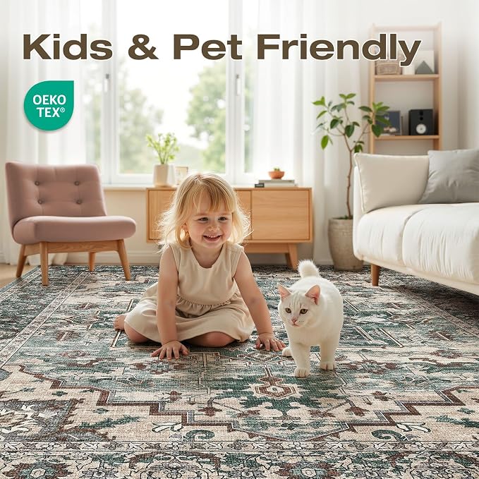 8x10 Area Rugs Living Room: Washable Vintage Rug Large Non-Slip Stain Resistant - Image 7