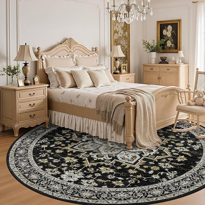 Round Area Rug for Living Room: 6ft Washable Vintage Boho Soft Thin Circle Rug - Image 4