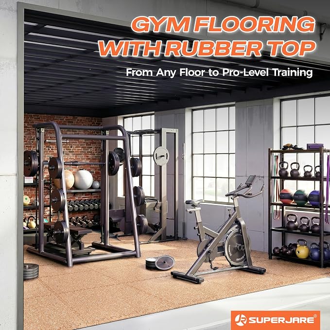 SUPERJARE 0.56'' Thick 6 Pcs 24 Sq Ft Rubber Top Exercise Equipment Mats - Image 8