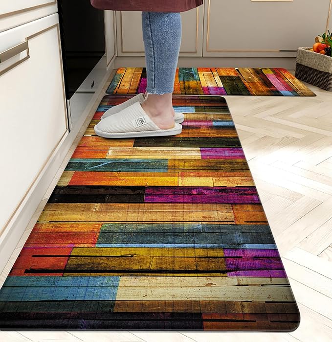 Kitchen Mats for Floor Colorful kitchen rugs Cool Wooden Abstract Anti Fatigue by weesire