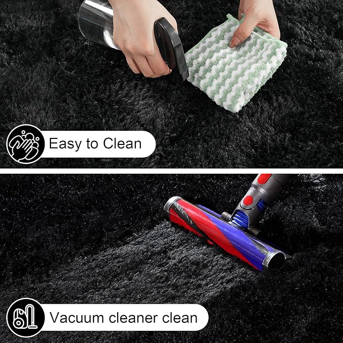 Black Rugs for Bedroom, 3x5 Fluffy Area Rugs for Living Room, Small Fuzzy Shag - Image 4