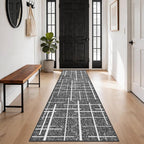 Non Slip Hallway Runner Rug 2x8, Modern Distressed Stripe, Washable Long Rug - Image 9