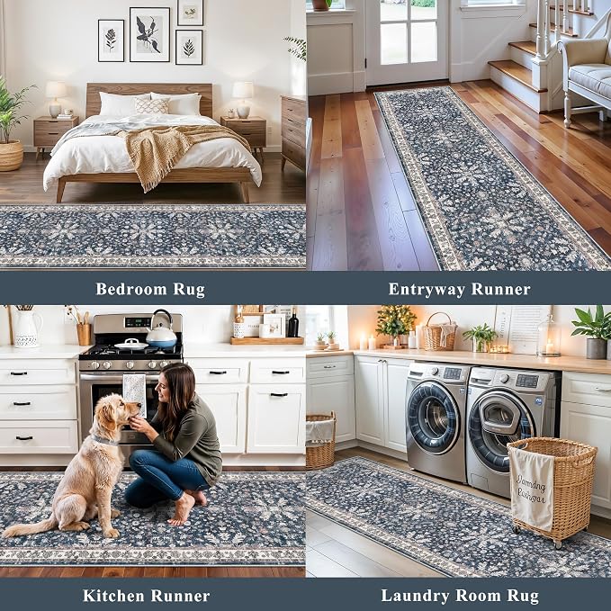 Washable Hallway Runner Rug 2x10: Non Slip Vintage Boho Carpet - Image 4