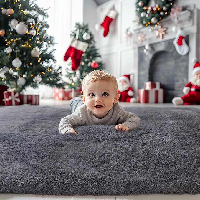 KICHOWUA 6x9 Grey Fluffy Shag Rug - Image 2