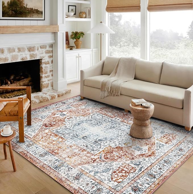 CHAMPLANT 4x6 Washable Vintage Area Rug Tangerine Traditional Floor Cover - Image 2