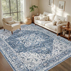 5x7 Area Rugs Living Room Rug: Washable Vintage Boho Medallion Rug No Slip - Image 3
