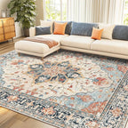 RELEANY Area Rugs 7'x10' Washable Non-Slip, Floral Vintage Distress Medallion by RELEANY