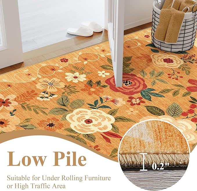 DUKINO 4x6 Area Rug, Lightweight Non Slip Washable Floral Rug, Indoor Low Pile - Image 7