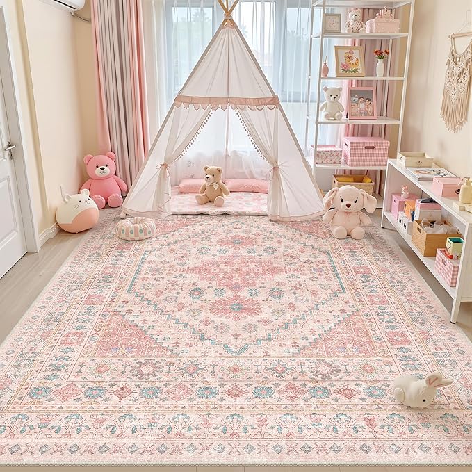zesthome 8x12 Area Rugs for Girls Bedroom, Low Pile Machine Washable Rugs by Zesthome