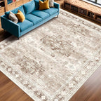 Hazo Haus Beige Farmhouse Washable 7x10 Area Rugs by HazoHaus