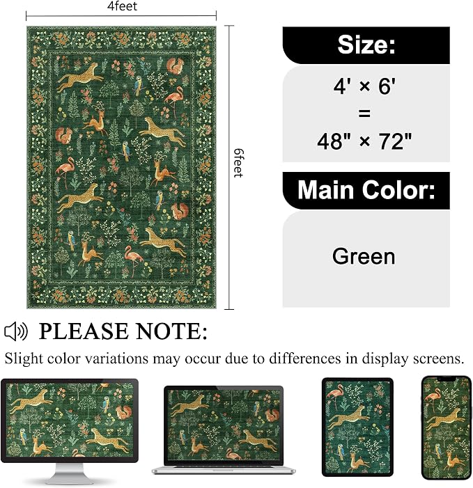 DUKINO 4x6 Rug, Washable Animal Area Rug - Image 2