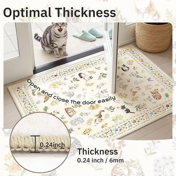 Soalmost Cat 5x7 Area Rugs for Living Room, Machine Washable Animal Floral - Image 9