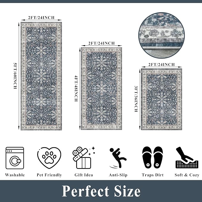 Kitchen Rug Sets 3 Piece Non Skid – Washable Small Kitchen Rugs and Runner Set - Image 2