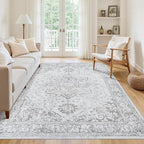 6x9 Area Rugs for Bedroom:Gray Washable Vintage Medallion Rug Non-Slip Soft Low - Image 3