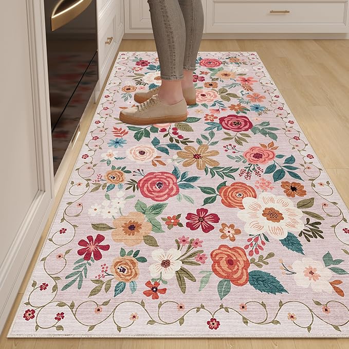 DUKINO 3x6 Runner Rug, Washable Soft Floral Hallway Runner Rug by DUKINO