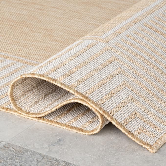 Nuloom Asha Tan/Ivory, Striped Border, Soft and Cozy, High Traffic, Easy Clean - Image 7