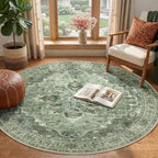 RELEANY Area Rugs Round 4ft Washable Non-Slip, Floral Vintage Distress - Image 2