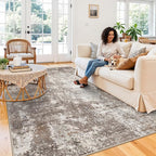 7x9 Modern Living Room Rug – Washable Neutral Abstract Area Rug - Image 3