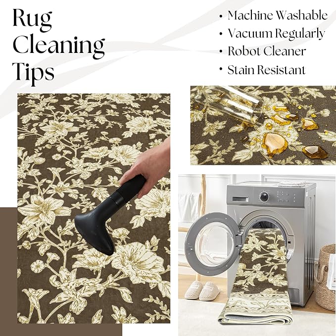 Browm Boho Living Room Rug 5x8, Washable Low Pile Non Slip Area Rugs - Image 4