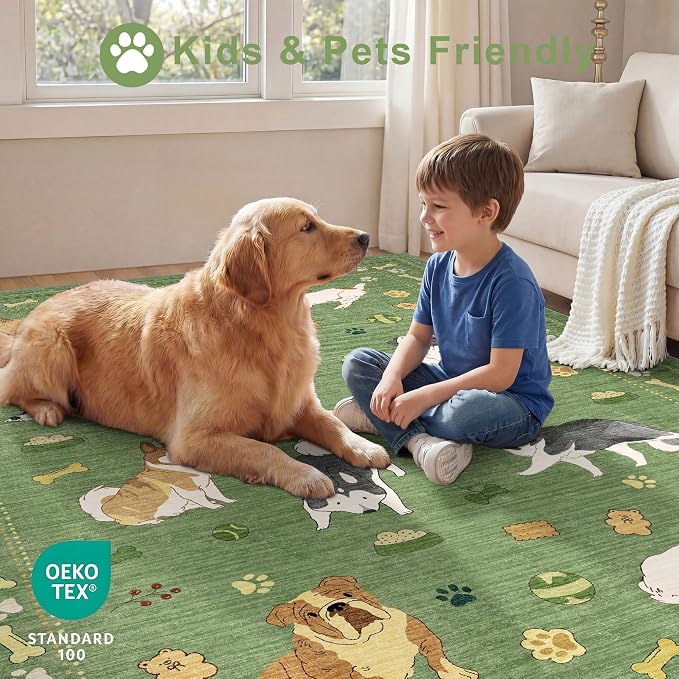 DUKINO 6x9 Rug for Living Room, Lightweight Animal Dog Print Washable Area Rug - Image 4