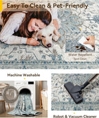 RELEANY Area Rugs Square 8ft Washable Non-Slip, Floral Vintage Distress - Image 4