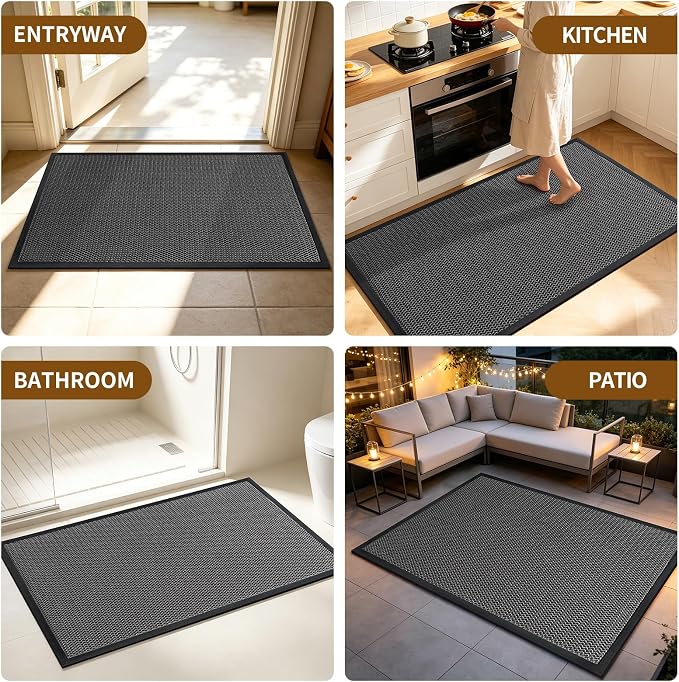 Front Door Mat, Heavy Duty Non-Slip Rubber Dirt Trapper, Quick-Dry Low-Profile - Image 9
