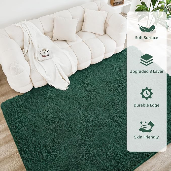 Litanika 6x9 Shag Area Rug for Living Room Bedroom, Emerald Dark Green High - Image 4