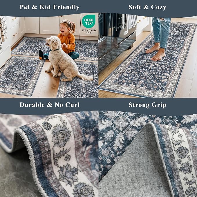 Kitchen Rug Sets 3 Piece Non Skid – Washable Small Kitchen Rugs and Runner Set - Image 5