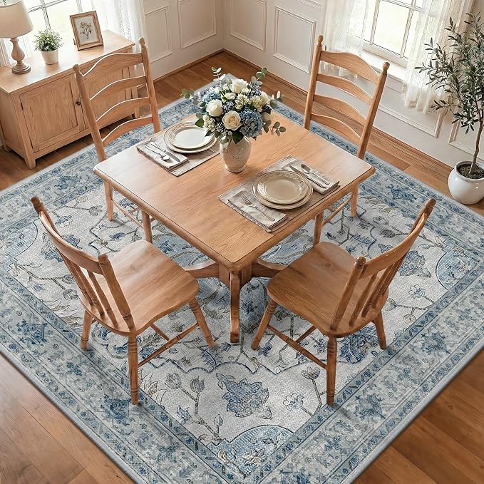 RELEANY Area Rugs Square 8ft Washable Non-Slip, Floral Vintage Distress - Image 2